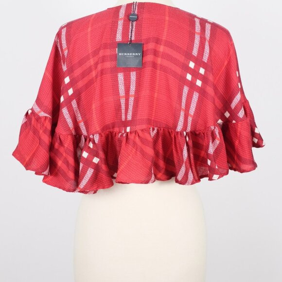 New Burberry Nova cape check poncho jacket wool silk red - Picture 3 of 11